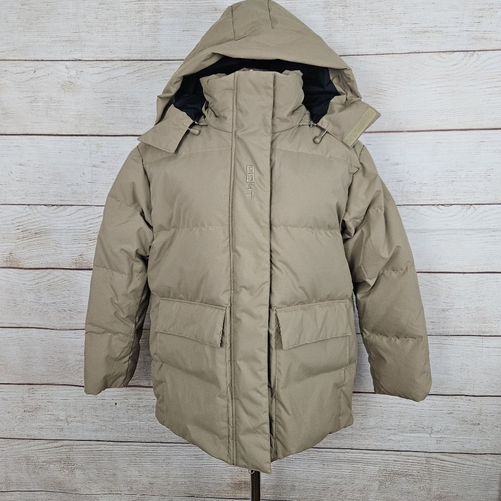 Echt Essentia Tan Puffer Full Zip Hooded Down Jacket Small
